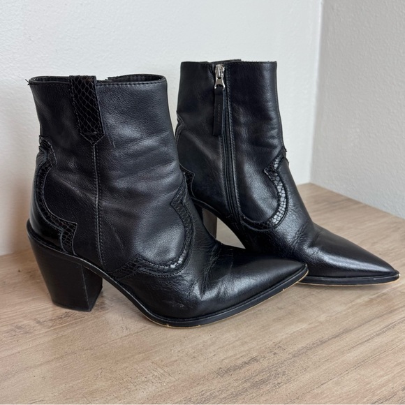 Office London Leather Black Heeled Boots Zip Up Side Pointed Toes - Picture 1 of 10